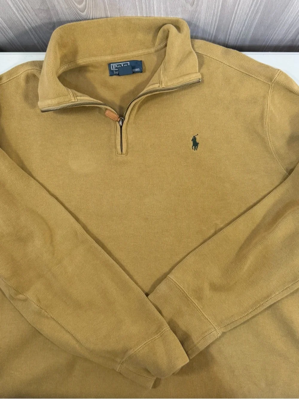 Polo Ralph‎ Lauren Mens Tan Estate Rib Quarter Zip Pullover Sweater Pony Logo